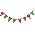 Red and green felt Merry Christmas pennant banner with Santa and snowman patterns - Triangle Flag S-6 (Pull Flag)