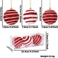 Lot de trois boules de Noël rayées rouge et blanc avec paillettes en boîte cadeau - Rouge