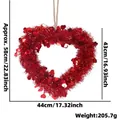 Red tinsel heart wreath for Valentine's decoration, 44cm wide with hanging rope - Large Red Heart Wreath