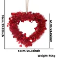Sparkling red heart wreath decoration with hanging rope, 67x61cm festive party ornament - Extra Large Red Heart Wreath
