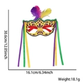 Mardi Gras carnival party mask with purple, green, and gold feathers and long side ribbons - One Size / Carnival Glasses Style E