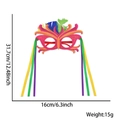 Pink carnival mask with colorful feathers and long ribbons, size 16cm by 31.7cm - One Size / Carnival Glasses Style I