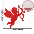 Red Cupid silhouette decoration with felt texture and adhesive dots, size 12.2x11cm - Cupid Silhouette Decorative Accessory