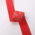 Cinta de Navidad roja con copos de nieve dorados brillantes y bordes metálicos - Estilo Rojo de Imitación de Lino