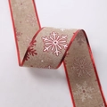 Cinta navideña de lino de 2M con copos de nieve y bordes de alambre para manualidades - Estilo Copo de Nieve con Borde Rojo