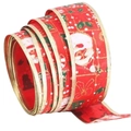 Ruban de Noël rouge 2M avec motifs Père Noël et bords dorés pour décoration festive - Rouge Père Noël Bonhomme de Neige