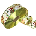 Ruban de Noël doré avec motifs de bonhomme de neige et Père Noël pour cadeaux - Or Père Noël Bonhomme de Neige
