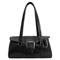 Bolso de hombro vintage de cuero sintético negro con gran hebilla de metal mujer - Negro