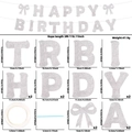 Silver glitter Happy Birthday banner set with bow accents and assembly tools - Silver Glitter Letter / Rope Length 3M