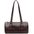 Borsa a cilindro vintage in pelle cerata marrone scuro con tracolla regolabile e anelli - caffè