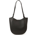 Minimalistische schwarze PU-Leder-Halbmondtasche mit weißen Kontrastnähten - Schwarz
