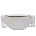 White saddle bag with 3D floral embroidery, golden zipper, and adjustable strap - White