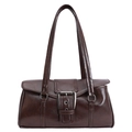 Bolso retro de piel sintética marrón oscuro con hebilla vintage y correas dobles - Marrón