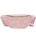 Pink floral embroidered saddle bag with adjustable strap and golden zipper detail - Pink