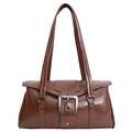 Bolso vintage marrón oscuro para mujer con acabado encerado y hebilla plateada retro - Marrón
