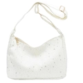 Borsa tote in velluto a coste bianco da donna con stelle argentate e tracolla regolabile - Bianco