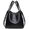 Classic black bucket tote bag in premium faux leather with gold rivet details and logo - Black