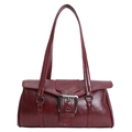 Bolso retro de hombro en rojo oscuro de cuero sintético con gran hebilla metálica plata - Rojo
