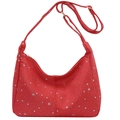 Borsa tote rossa in velluto a coste con stampa di stelle e tracolla regolabile - Rosso