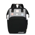 Waterproof star print multi-functional diaper backpack with large capacity and doctor bag top - Black