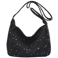 Borsa tote in velluto nero con motivo a stelle argentate e tracolla regolabile trendy - Nero