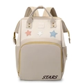 Beige multi-pocket diaper backpack with colorful star patches and padded shoulder straps - Khaki