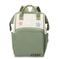 Gray-green and beige canvas mommy backpack with star patches and large capacity - Green