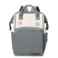Waterproof grey and beige star-patterned mummy backpack with large capacity storage - Gray