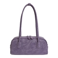 Minimalist purple faux leather bowling handbag with slim shoulder straps and dual zippers - Purple Without Pendant