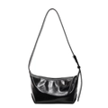 Borsa a spalla nera lucida con tracolla regolabile e chiusura a zip dallo stile minimal - Nero