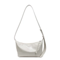 Borsa hobo beige a mezzaluna in morbida pelle con tracolla ampia regolabile - Bianco Sporco
