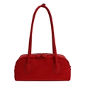 Minimalist red suede bowling bag with dual handles and stylish Boston shape - Red (No Pendant)
