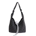 Grande borsa tote in tela grigio scuro con pois e bordo in pizzo per le donne - Grigio con Fiocco
