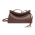 Minimalist dark brown litchi leather handbag with gold rings and shoulder strap - Brown