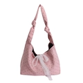 Borsa tote in tela rosa a pois con fiocco in pizzo bianco e manici a spalla annodati - Pois rosa