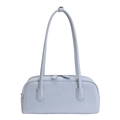 Minimalist grey-blue faux leather baguette bag with dual zippers and long shoulder handles - Blue Without Charm