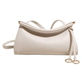 Minimalist cream white crossbody bag with lychee grain texture and metal ring detail - White