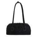 Minimalist black matte leather baguette underarm bag with double zipper straps - Black without Pendant