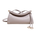 Elegant light grey-purple shoulder bag with lychee texture and gold ring charms - Smoky Purple