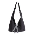 Grande borsa tote in tela grigio scuro a pois neri con delicati dettagli in pizzo - Puntini Grigi