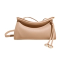 Chic light khaki hobo bag in lychee pattern leather with golden ring tassels - Khaki