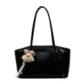 Borsa tote nera in ecopelle stropicciata lucida con un ciondolo a forma di cagnolino - Nero