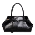 Bolso tote negro brillante minimalista con asas dobles y hebilla decorativa de metal - Negro