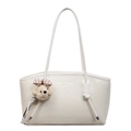 Borsa tote bianca minimalista in pelle testurizzata con un simpatico orsetto - Bianco Sporco