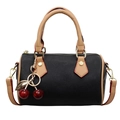 Classic black pebbled cylinder bag with khaki handles and cherry charm accessory - Black with Pendant
