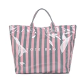 Pink and grey striped large tote bag with top handles and white TOTE BAG text print - Green