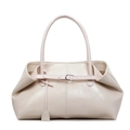 Bolso tote beige minimalista en cuero sintético con elegante hebilla plateada en D - Blanco Roto