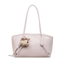 Borsa tote rosa chiaro minimalista da donna in pelle lucida con ciondolo a cane di peluche - Rosa