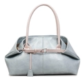 Bolso tote azul claro minimalista con asas rosas en contraste y cuero PU texturizado - Azul