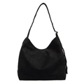 Large black suede hobo shoulder bag with adjustable wide strap for daily commute - Black